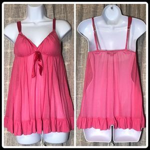 VS Babydoll Chemise Cami Nightie Pink w Ribbon Bow Semi Sheer Modal 2009 - M